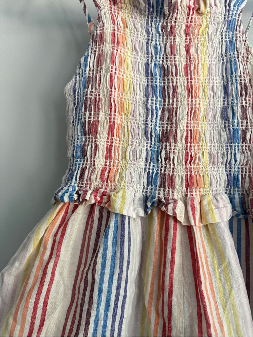 ASOS DESIGN Rainbow Stripe Smocked Linen Blend Romper - Picture 2 of 5